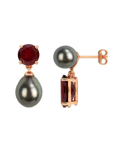 Rina Limor Silver 6.80 Ct. Tw. Garnet & Pearl Drop Earrings In Gold