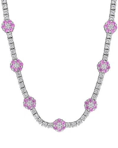 Rina Limor Silver 6.80 Ct. Tw. Lab-grown Pink And White Sapphire Station Tennis Necklace In Purple