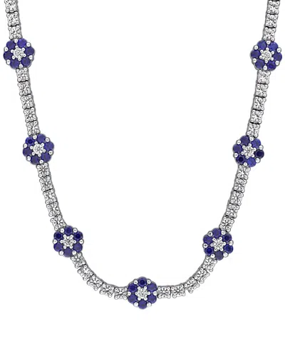 Rina Limor Silver 6.96 Ct. Tw. Lab-grown Blue And White Sapphire Station Tennis Necklace In Red