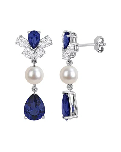 Rina Limor Silver 7.08 Ct. Tw. Lab-grown Created Blue Sapphire #33, Created White Sapphire, Created  In Metallic