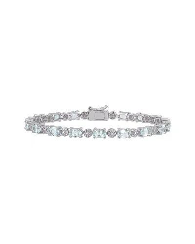 Rina Limor Silver 7.22 Ct. Tw. Diamond & Aquamarine Tennis Bracelet In Brown