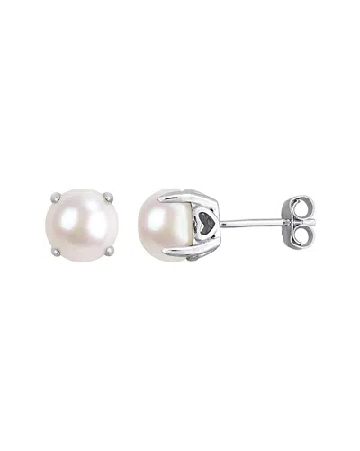 Rina Limor Silver 7.5-8.0 Mm Pearl Stud Earrings In Metallic