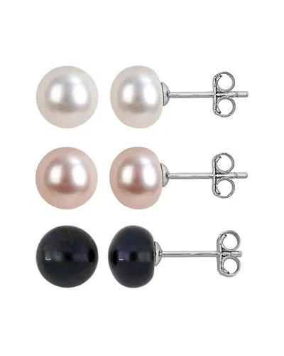Rina Limor Silver 7-8mm Pearl Stud Earrings In Multi