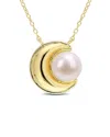 Rina Limor Silver 8-8.5mm Pearl Moon Necklace