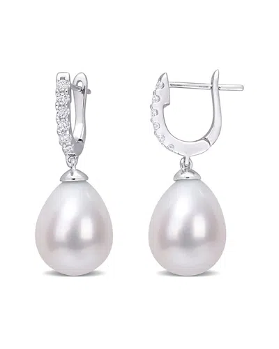 Rina Limor Silver 8.5-9mm Pearl Cz Drop Cuff Clip-on Earrings In White