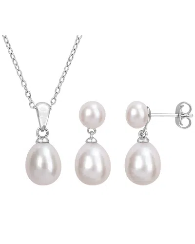 Rina Limor Silver 8-8.5 Mm Pearl Jewelry Set Earrings In Metallic