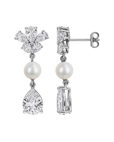 Rina Limor Silver 8.92 Ct. Tw. Lab-grown Created White Sapphire & 6-6.5mm Pearl Drop Earrings In Metallic