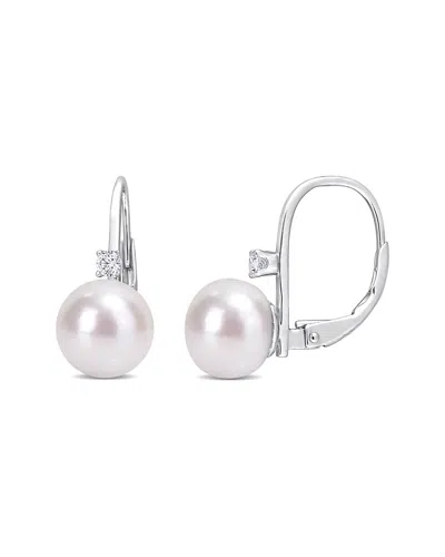 Rina Limor Silver 9-9.5mm Pearl Cz Earrings In Neutral