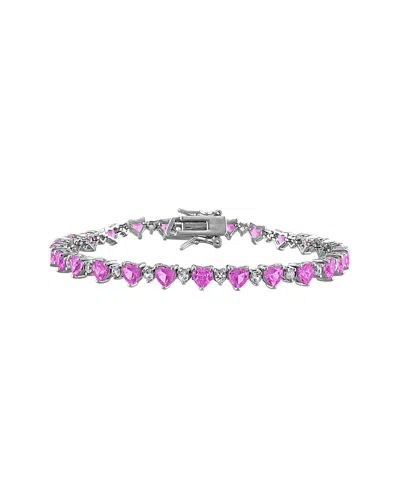 Rina Limor Silver 9.32 Ct. Tw. Lab-grown Pink And White Sapphire Heart Bracelet In Orange