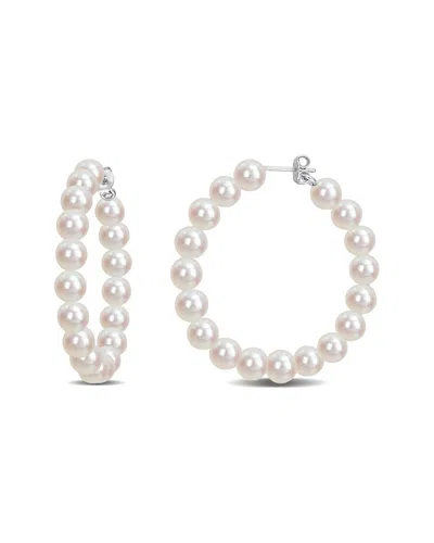 Rina Limor Silver Pearl Hoops In White
