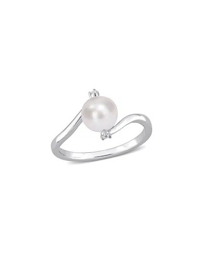 Rina Limor Silver White Sapphire 7-7.5mm Pearl Bypass Ring