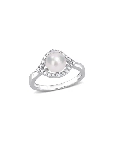 Rina Limor Silver White Sapphire 7-7.5mm Pearl Halo Ring