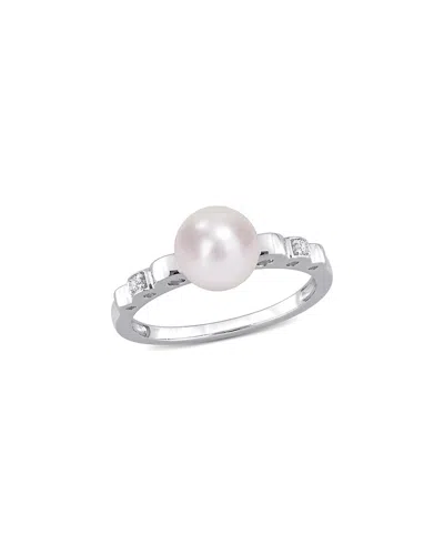 Rina Limor Silver White Sapphire 7-7.5mm Pearl Ring