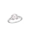 Rina Limor Silver White Sapphire 7-7.5mm Pearl Split-shank Ring