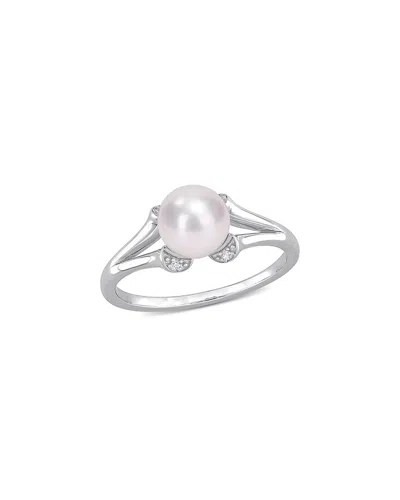 Rina Limor Silver White Sapphire 7-7.5mm Pearl Split-shank Ring