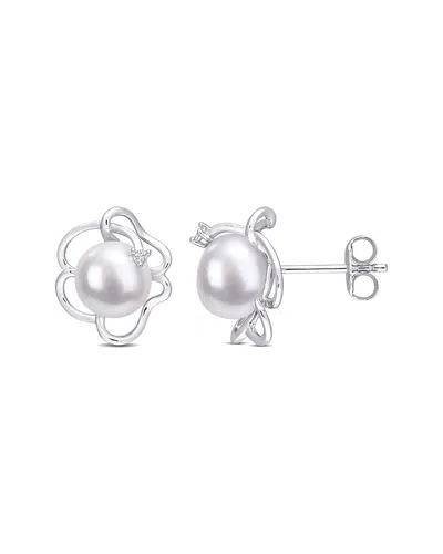 Rina Limor Silver White Sapphire 7.5-8mm Pearl Floral Earrings