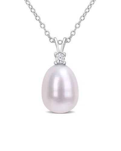 Rina Limor Silver White Sapphire 8-8.5mm Pearl Drop Pendant Necklace