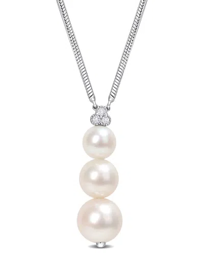 Rina Limor Silver White Topaz 6-8.5mm Pearl Graduated Pendant Necklace