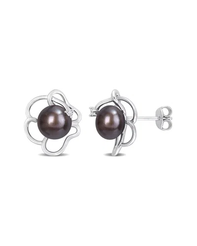 Rina Limor Silver White Topaz 7.5-8mm Pearl Floral Studs