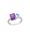 Rina Limor Toi & Moi Silver 3.20 Ct. Tw. Diamond & Amethyst & Sky Blue Topaz Ring
