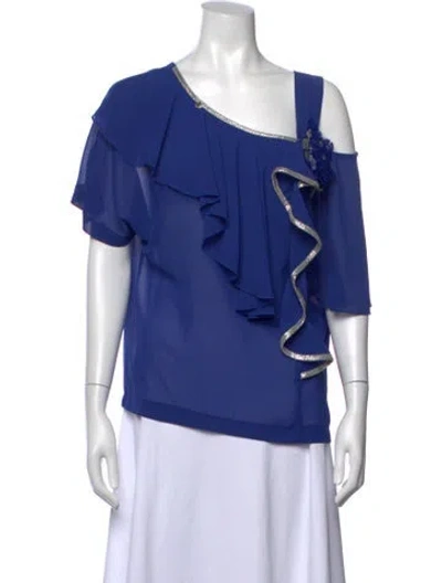 Pre-owned Rinascimento Asymmetrical Short Sleeve Blouse In Blue