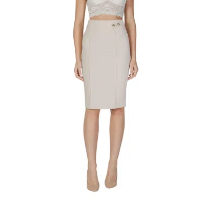 Rinascimento Beige Polyester Midi Skirt In White