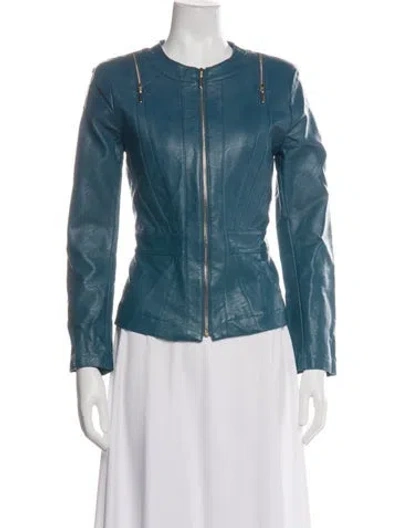 Pre-owned Rinascimento Leather Biker Jacket In Blue