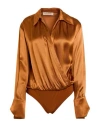 Rinascimento Woman Bodysuit Mandarin Size M Viscose, Polyester, Elastane In Orange
