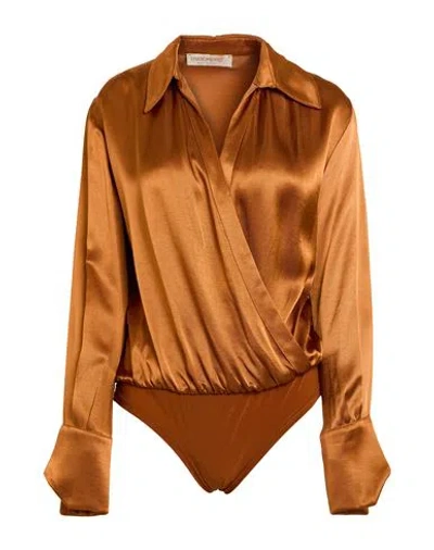 Rinascimento Woman Bodysuit Mandarin Size M Viscose, Polyester, Elastane In Orange