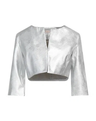 Rinascimento Woman Jacket Silver Size L Viscose, Polyurethane Resin