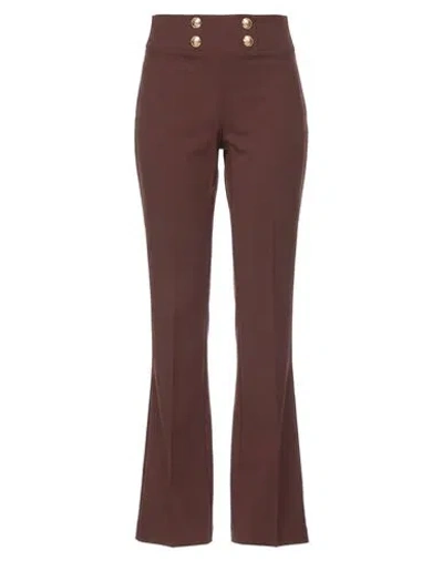 Rinascimento Woman Pants Chocolate Brown Size M Polyester, Elastane