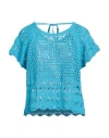 Rinascimento Woman Sweater Azure Size M/l Cotton, Acrylic In Blue