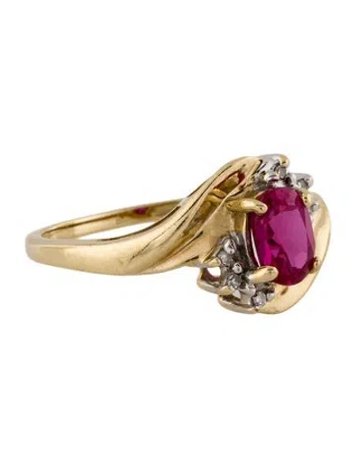 Pre-owned Ring 10k 1.01ct Synthetic Ruby & Diamond Cocktail  In Multicolor