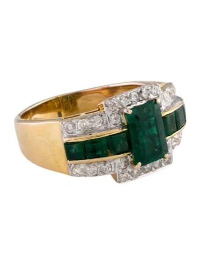 Pre-owned Ring 10k 1.40ct Emerald & Diamond Cocktail  In Multi