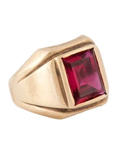Pre-owned Ring 10k 4.29ct Synthetic Ruby Signet  In Multicolor