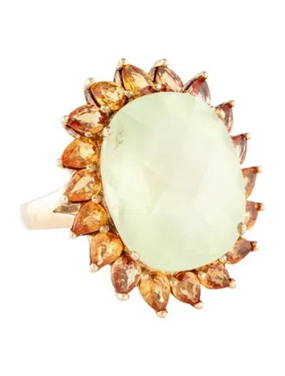 Pre-owned Ring 10k 5.89ct Prehnite & Sapphire Cocktail  In Multi