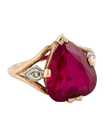 Pre-owned Ring 10k 6.51ct Synthetic Ruby & Diamond Cocktail  In Multi