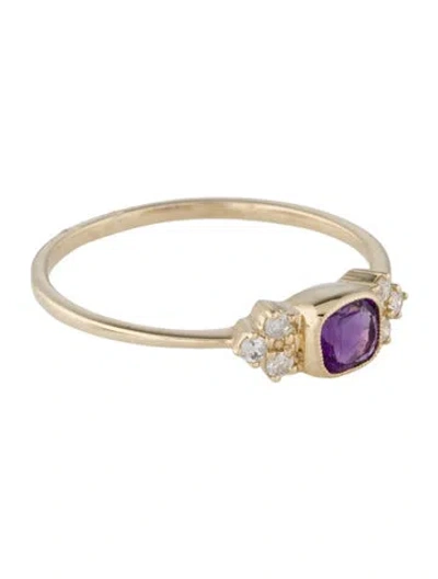 Pre-owned Ring 10k Amethyst & Diamond Cocktail  In Multi