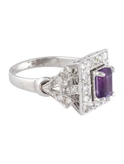 Pre-owned Ring 10k Amethyst & Diamond Cocktail  In Multi