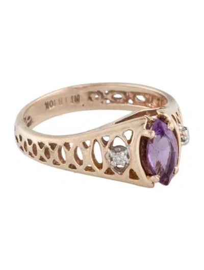 Pre-owned Ring 10k Amethyst & Diamond Cocktail  In Multi