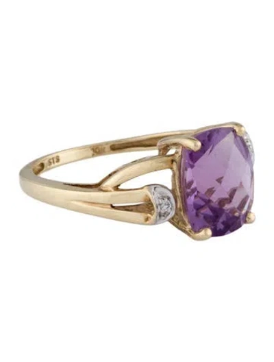 Pre-owned Ring 10k Amethyst & Diamond Cocktail  In Multi