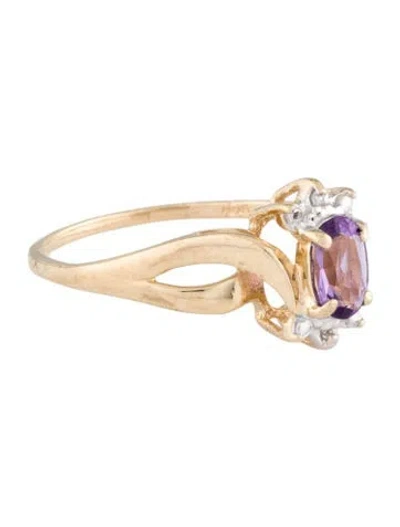 Pre-owned Ring 10k Amethyst & Diamond Cocktail  In Multi