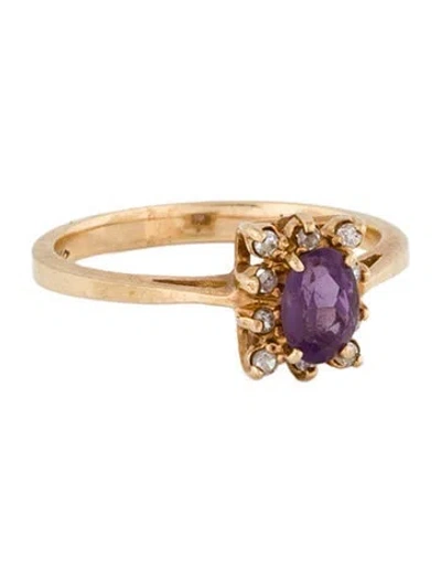 Pre-owned Ring 10k Amethyst & Diamond Cocktail  In Multi