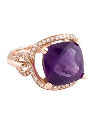 Pre-owned Ring 10k Amethyst & Diamond Cocktail  In Multi