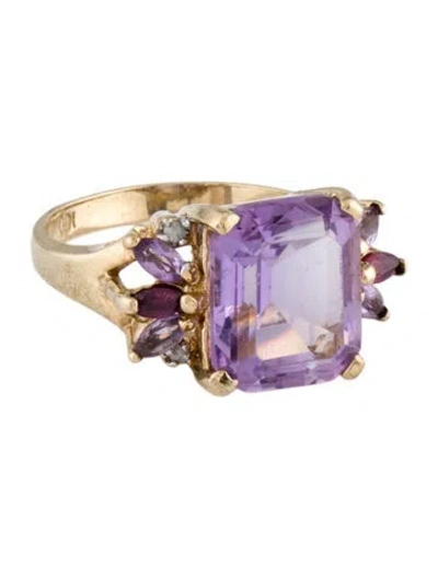 Pre-owned Ring 10k Amethyst, Ruby & Diamond Cocktail  In Multi