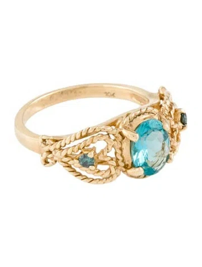 Pre-owned Ring 10k Apatite & Diamond Cocktail  In Multi