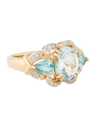 Pre-owned Ring 10k Aquamarine; Apatite, & Diamond Cocktail  In Multi