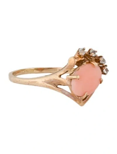 Pre-owned Ring 10k Coral & Glass Cocktail  In Multi