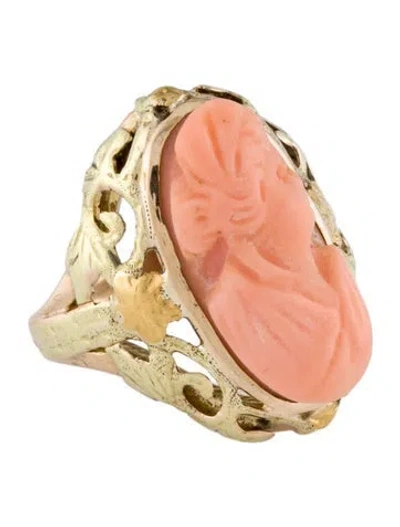Pre-owned Ring 10k Coral Cameo Cocktail  In Multi