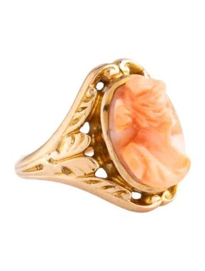 Pre-owned Ring 10k Coral Cameo  In Multicolor